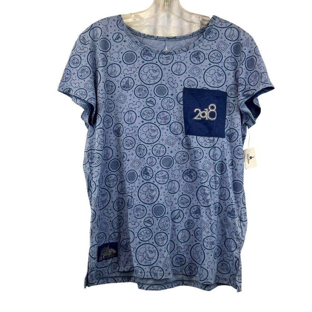 Disney Parks Womens 2018 T-Shirt Short Sleeve Blue/Silver Size Large New